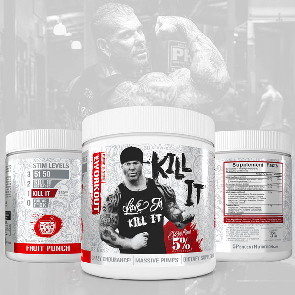 5% Nutrition Rich Piana Kill It Pre Workout Powder w/ Creatine, Jitter-Free , NO-Booster, Beta Alanine, L-Citrulline for Focus, Pump, Endurance, Recovery 13.23 oz, 30 Srvgs ( Punch)