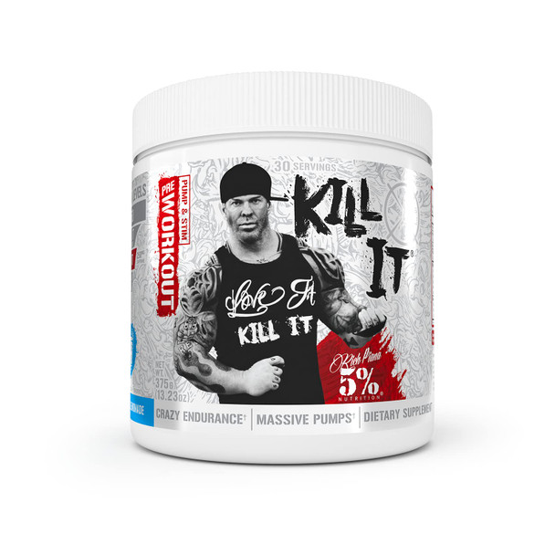 Rich Piana 5% Nutrition Kill It Pre Workout Powder w/Creatine, Jitter-Free , NO-Booster, Beta Alanine, L-Citrulline for Focus, Pump, Endurance, Recovery 13.23 oz, 30 Srvgs (Blueberry Lemonade)