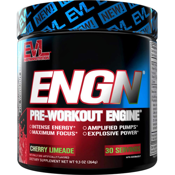 EVL Intense Pre Workout with Creatine - Pre Workout Powder Drink for Lasting Energy Focus and Recovery - ENGN Energizing Pre Workout for Men with Beta Alanine  and L Theanine - Cherry Limeade