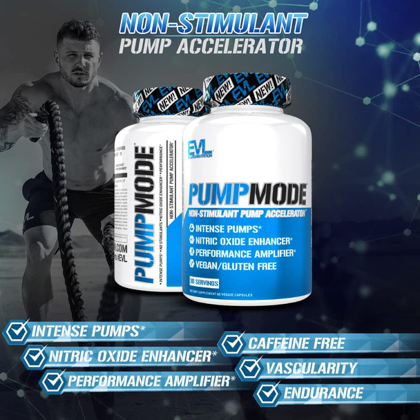 Evlution Pumpmode Nitric Oxide Pills for Men Nutrition Nitric Oxide Supplement with Arginine  and Citrulline for Maximum  and Performance - Vegan Stim Free Pre Workout Supplement