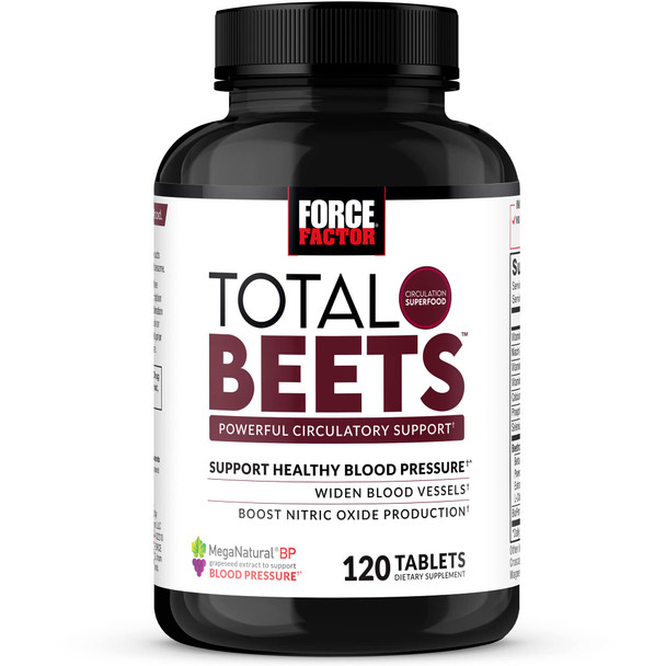 Force Factor Total Beets  Pressure Support Supplement with s and Grapeseed Extract to Boost Nitric Oxide, Circulatory and Cardiovascular Vasodilator Heart Health Vitamins, 120 Count