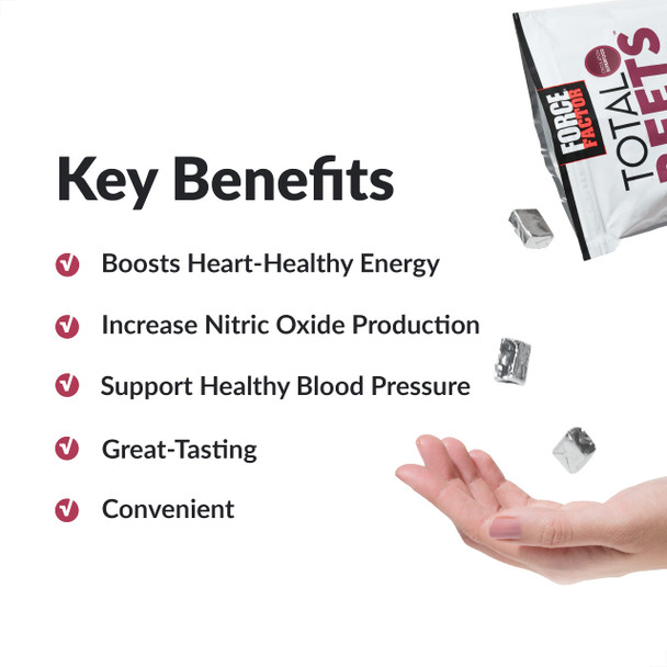 Force Factor Total Beets  Pressure Support Supplement, Beets Supplements with Beets Powder, Great-Tasting Beets Chewables for Heart-Healthy Energy, and Increased Nitric Oxide, 180 Chews, 3-Pack