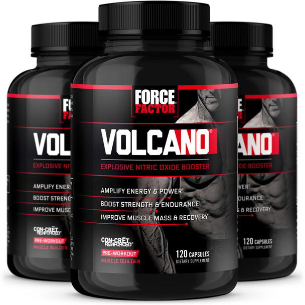 Force Factor Volcano Pre Workout Nitric Oxide Booster Supplement for Men with Creatine and L-Citrulline to Help Boost Nitric Oxide, Energy, Build Muscle & Improve  Flow, 360 Capsules