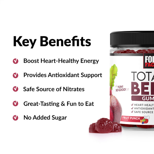 Total Beets Gummies Beet Supplement with Beet Powder,Superfood with s, Great-Tasting Beet Chewables for Heart-Healthy Energy, Antioxidant Support, and More, Force Factor, 60 Gummies