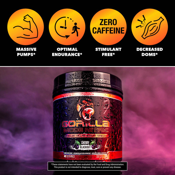 Gorilla Mode Nitric Stimulant Free Pre-Workout  Best Tasting and Most Effective Stimulant Free Pre-Workout/Massive  · Vasodilation · Power / 646 Grams (Tigers )