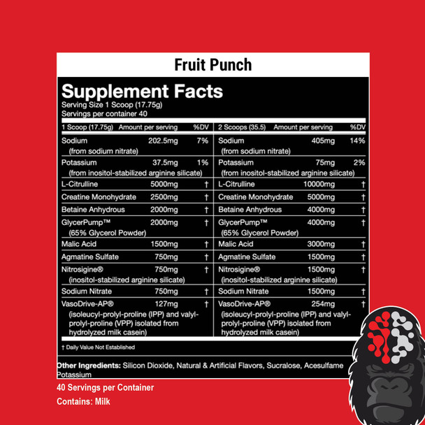 Gorilla Mode Nitric Stimulant Free Pre-Workout  Best Tasting and Most Effective Stimulant Free Pre-Workout/Massive  · Vasodilation · Power / 688 Grams ( Punch)