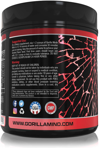 Gorilla Mode Nitric Stimulant Free Pre-Workout  Best Tasting and Most Effective Stimulant Free Pre-Workout/Massive  · Vasodilation · Power / 700 Grams (Watermelon)