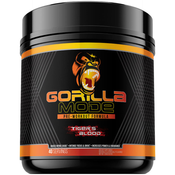 Gorilla Mode Pre Workout - Massive  · Laser Focus · Energy · Power - L-Citrulline, Creatine, GlycerPump, L-Tyrosine, Agmatine, Kanna, N-Phenethyl Dimethylamine Citrate - 617 Grams (Tigers )