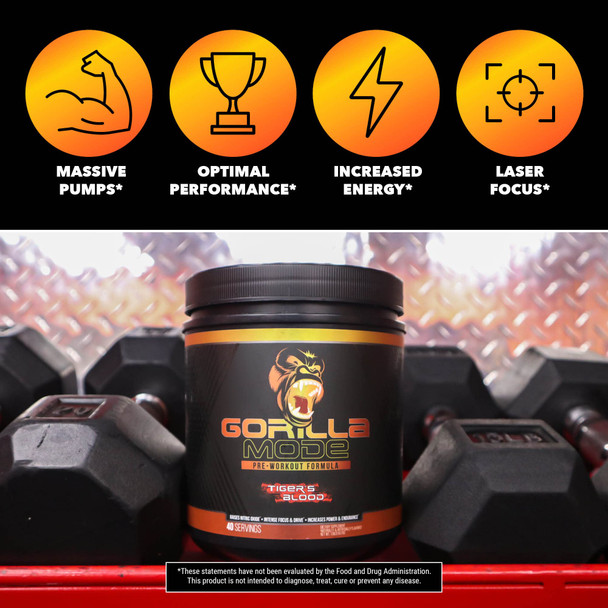 Gorilla Mode Pre Workout - Massive  · Laser Focus · Energy · Power - L-Citrulline, Creatine, GlycerPump„, L-Tyrosine, Agmatine, Kanna, N-Phenethyl Dimethylamine Citrate - 574 Grams (Bombsicle)