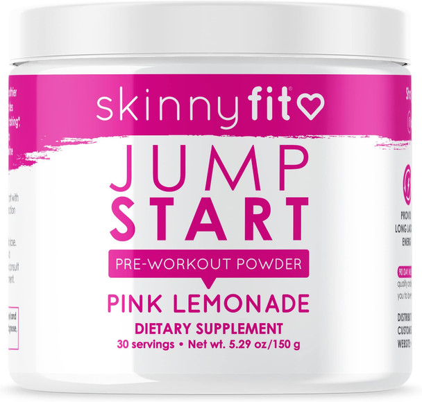 SkinnyFit Jump Start Pre Workout Supplement for Women 30 Servings - Creatine Free Powdered Mix Drink to Help Increase Energy, Focus, and Endurance, Pink Lemonade Flavor