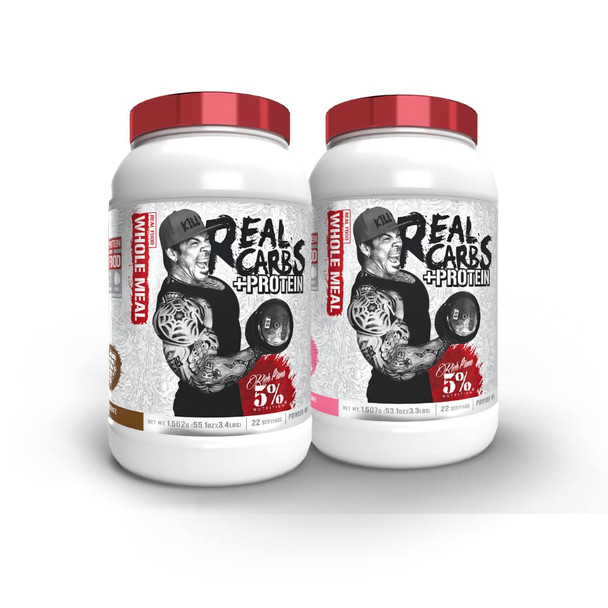 5% Nutrition Real Carbs + Protein (2 Pack Bundle) | Clean Mass Gainer Protein Powder | Real Food Carbohydrate Fuel for Pre Workout/Post-Workout Recovery Meal (Chocolate + Birthday Cake)