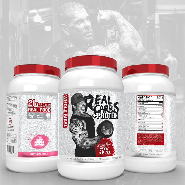 5% Nutrition Real Carbs + Protein (2 Pack Bundle) | Clean Mass Gainer Protein Powder | Real Food Carbohydrate Fuel for Pre Workout/Post-Workout Recovery Meal (Chocolate + Birthday Cake)
