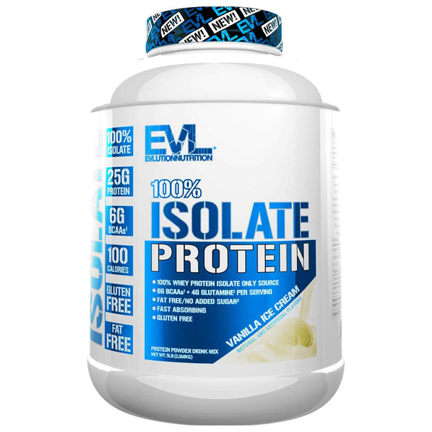 Evlution Nutrition 100% Isolate, Whey Isolate Protein Powder, 25 G of Fast Absorbing Protein, No  Added, Low-Carb, Gluten-Free (Vanilla Ice Cream, 5 LB)