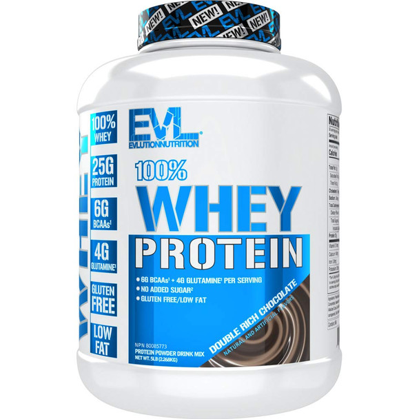 Evlution Nutrition 100% Whey Protein, 25g of Whey Protein, 6g of BCAAs, 4g of Glutamine,  (5 LB, Double Rich Chocolate)