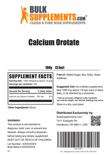 BulkSupplements Calcium Orotate Powder - Calcium Supplement - Raw Calcium Supplements - Bone Health Supplements - Calcium Powder -  Calcium Supplement (100 Grams - 3.5 oz)