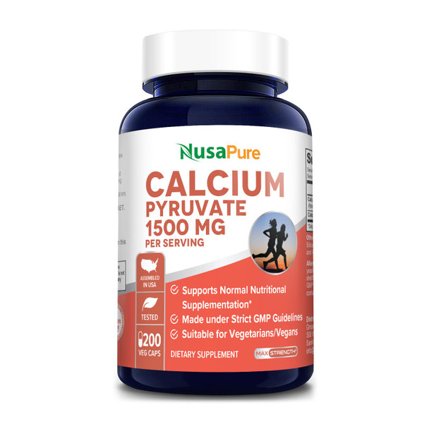 Calcium Pyruvate 1500 mg 200 Vegetarian Caps (Non-GMO & ) - 750mg per caps