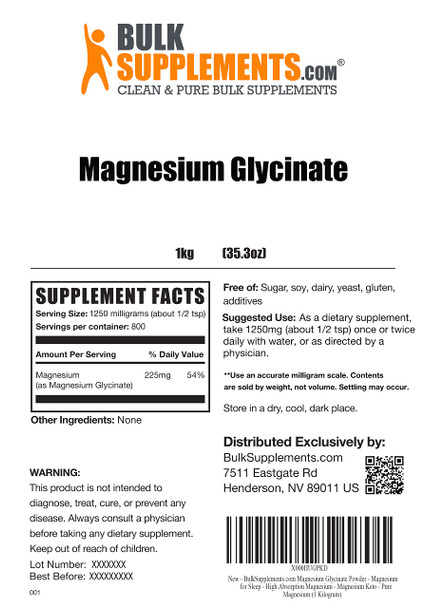 Bulk Supplements Potassium Chloride Powder 1KG & Magnesium Glycinate Powder 1KG Bundle