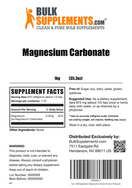 BulkSupplements Magnesium Carbonate Powder - Magnesium Powder Supplement - Magnesium Mineral Supplement - Magnesium for Women - Mag Carbonate Powder (1 Kilogram - 2.2 lbs)