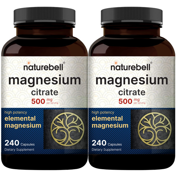 2 Pack Magnesium Citrate 500mg, 480 Capsules | High Purity Elemental Form  Extra Strength | Essential Mineral for Heart, Muscle, & Digestion Support  Non-GMO & No Gluten