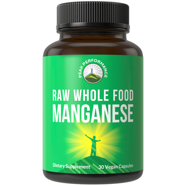 Raw  Food Manganese Supplement - Pure Trace Mineral Capsules for Connective T, Bone Health and Enzyme Support. Superior Absorption. 30 Pills