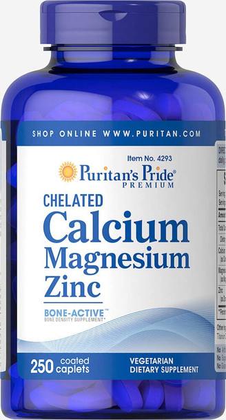 Chelated Calcium Magnesium Zinc, Plays a Role in Bone Health and Helps Support Immune Function, 250 Count by Puritan's Pride