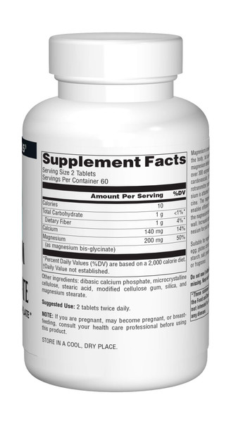 Source s Magnesium Bis-Glycinate - Supports Cardiovascular and Muscle Health - 120 Tablets