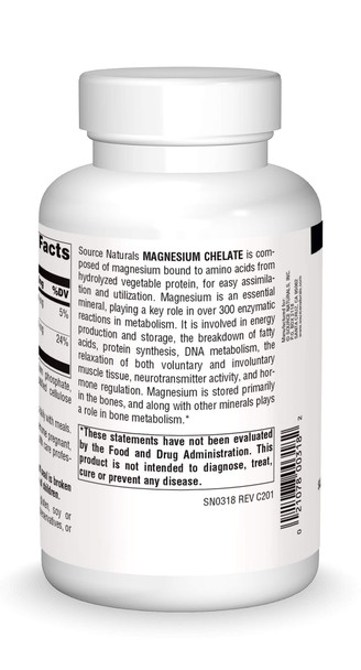 Source s Magnesium Chelate - Supports Nerve & Muscle Function - 250 Tablets