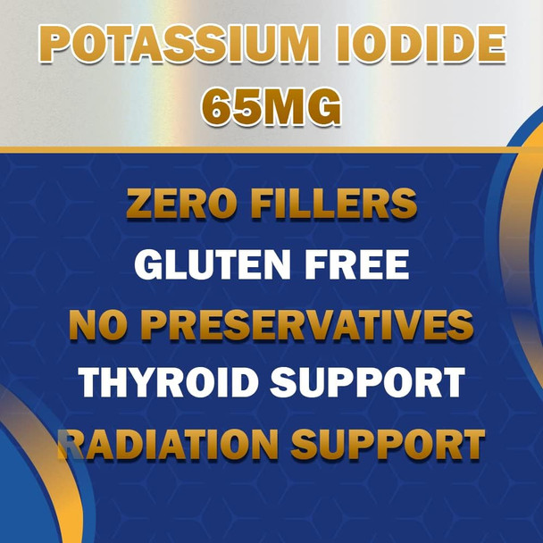 Potassium Iodide 65 mg Per Serving - Dietary Supplement, Thyroid Support - 12 Months Supply - Non -GMO