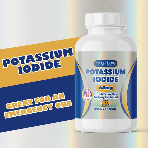 Potassium Iodide 65 mg Per Serving - Dietary Supplement, Thyroid Support - 12 Months Supply - Non -GMO