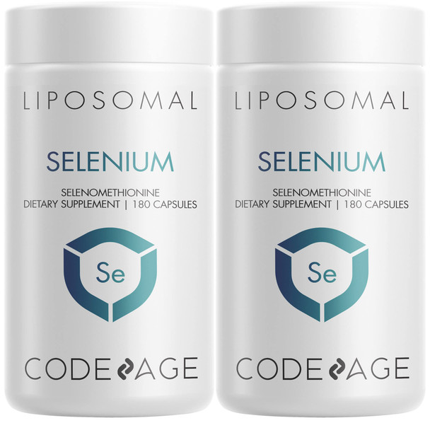 Codeage Selenium 200 mcg Supplement, 6-Month Supply, Immune Support, Mineral Cofactor Seleno, Phospholipids, Vegan, Liposomal Delivery - 2 Pack