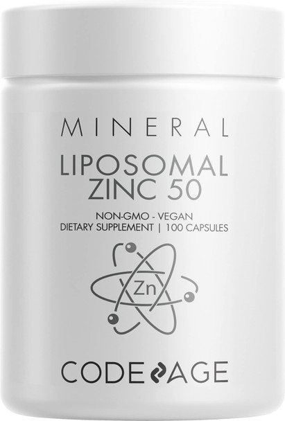 Codeage Liposomal Zinc Supplement  3 Month Supply  One Per Day - 50 mg Zinc Gluconate Vitamin Pills - Essential Mineral Supplements Zinc Plus Liposomal Delivery Matrix  Vegan Non-GMO - 100 Capsules