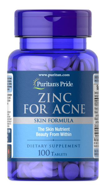 Zinc for Acne by Puritan's Pride a Mineral for Immune Sytem Health 100 Tablets