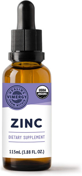 Vimergy Organic Liquid Zinc, 57 Servings  Alcohol Free Zinc Sulfate  Supports Immune Health & Metabolism  Antioxidant  Gluten-Free, Non-GMO, Kosher, Vegan & Paleo Friendly (115 ml)