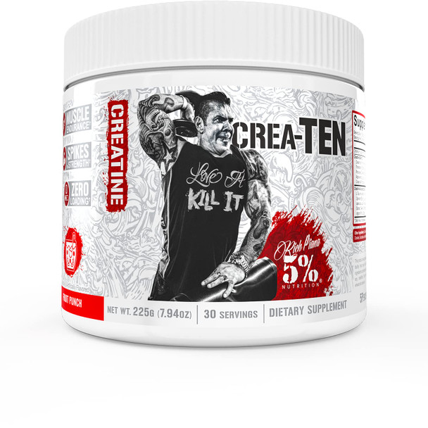 5% Nutrition Rich Piana CreaTEN 10-in-1 Formula | Flavored Creatine Powder for Muscle Gain | Enhance Power, Strength, Endurance, & Recovery | 8.78 oz, 30 Srvngs ( Punch)