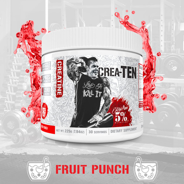 5% Nutrition Rich Piana CreaTEN 10-in-1 Formula | Flavored Creatine Powder for Muscle Gain | Enhance Power, Strength, Endurance, & Recovery | 8.78 oz, 30 Srvngs ( Punch)
