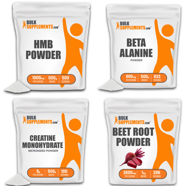 BulkSupplements HMB Powder 500G, with Beta Alanine Powder 500G, Creatine Monohydrate Powder (Micronized Creatine) & Beet Root Powder 1KG Bundle