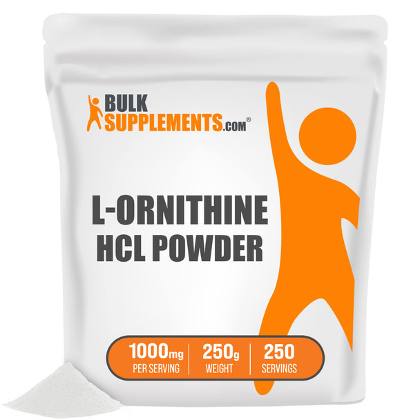 BulkSupplements L-Ornithine  Powder - Amino  Supplement for Protein Synthesis -  - 1g (1000mg) , 250 Servings (250 Grams - 8.8 oz)