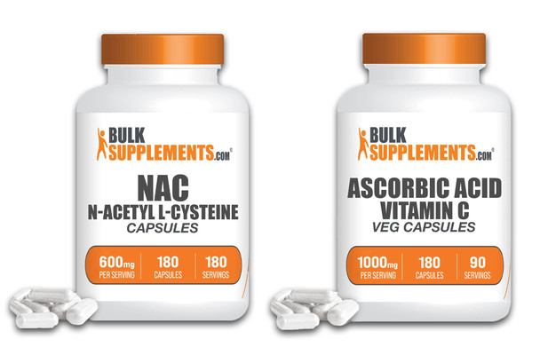 BulkSupplements N-Acetyl L-Cysteine (NAC) Capsules (180 Count) & Ascorbic  (Vitamin C) Capsules (180 Capsules) Bundle