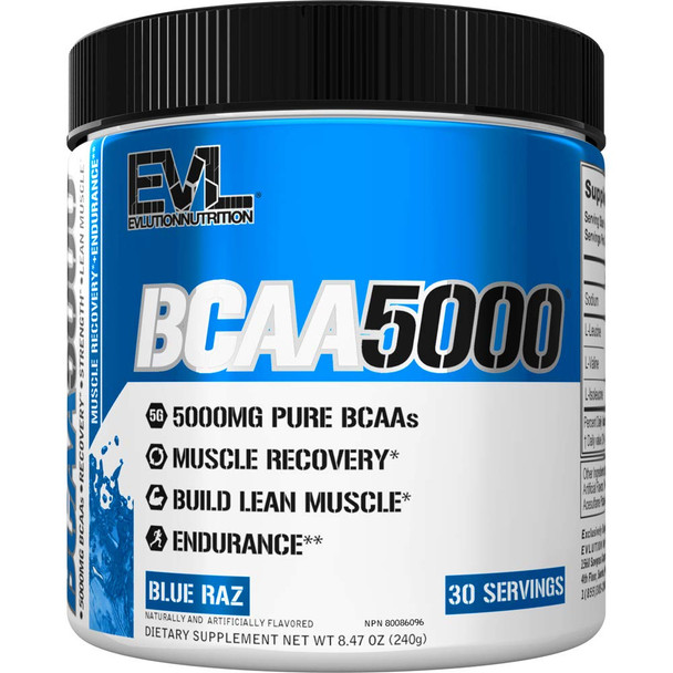 Evlution EVL BCAAs Amino s Powder - BCAA Powder Post Workout Recovery Drink and Stim Free Pre Workout Energy Drink Powder - 5g Branched Chain Amino s Supplement for Men - Blue Raz