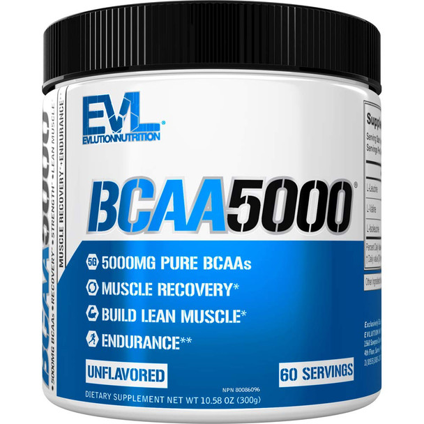 Evlution EVL BCAAs Amino s Powder - BCAA Powder Post Workout Recovery Drink and Stim Free Pre Workout Energy Drink Powder - 5g Branched Chain Amino s Supplement for Men - Unflavored Powder