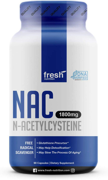 NAC Supplement - N Acetyl Cysteine - Strongest 1800mg DNA Verified Per Day - Nacetyl Cysteine Amino s Anti Aging, Glutathione, Oxidative , Detox - Pure NAC Powder in 90 capsules - Vegan Safe