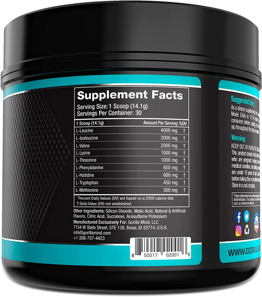 Gorilla Mode EAAs - Essential Amino s to Support Muscle Building, Enhanced Recovery, and Protein Synthesis/Use Before, During, or After Your Workout / 492 Grams (Lemon Lime)