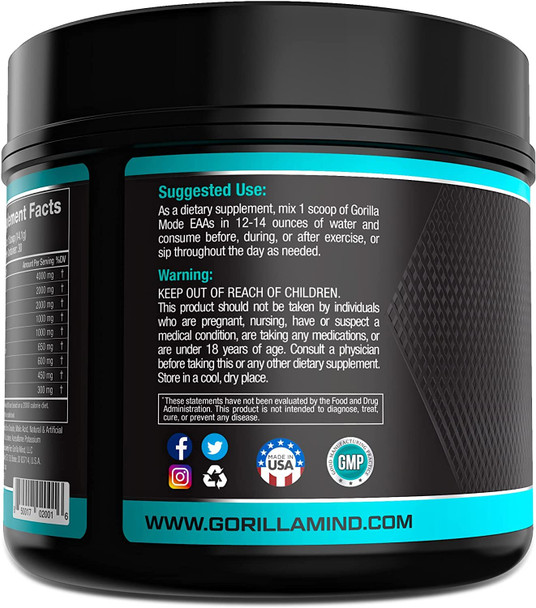 Gorilla Mode EAAs - Essential Amino s to Support Muscle Building, Enhanced Recovery, and Protein Synthesis/Use Before, During, or After Your Workout / 492 Grams (Lemon Lime)