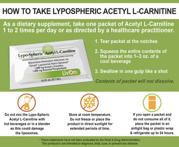 LypoSpheric Acetyl LCarnitine  30 Packets  1,000 mg Acetyl LCarnitine & Essential Phospholipids Per Packet  Liposome Encapsulated for Improved Absorption  100% NonGMO