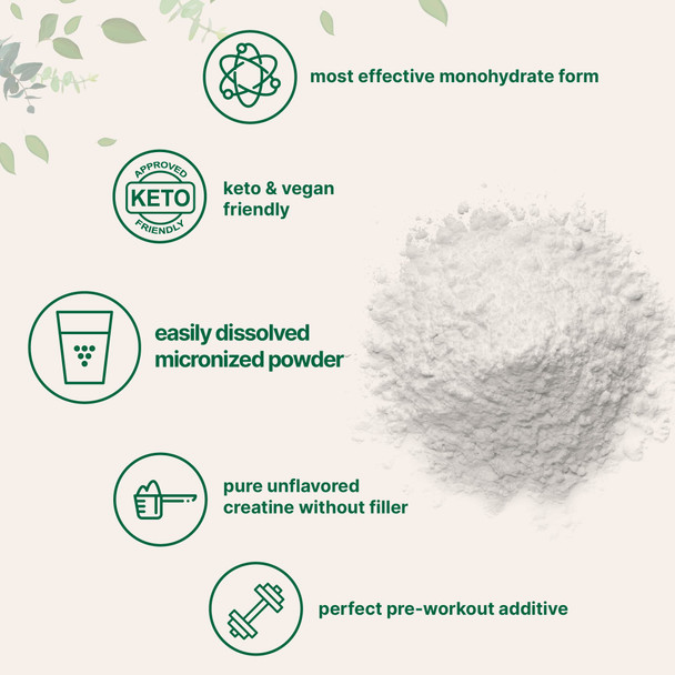 Creatine Monohydrate Powder 1 kg (2.2 Lbs), 5000mg Per Serv, Micronized Creatine Powder, Unflavored, Pure, No Filler, Keto & Vegan Friendly, Easy Dissolve Pre Workout Creatine for Women and Men