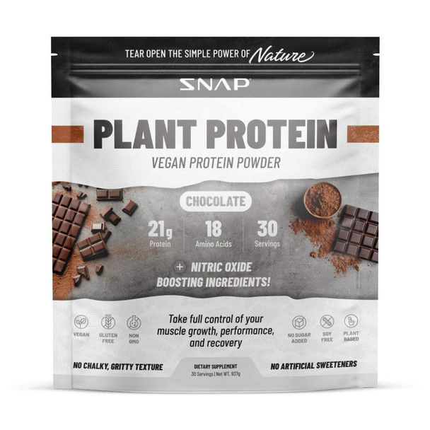 Snap Supplements Organic Plant Based Vegan Protein Powder Nitric Oxide Boosting Protein Powder, Vanilla Bean, BCAA Amino  for Muscle Growth, Performance & Recovery - 30 Servings (Chocolate)