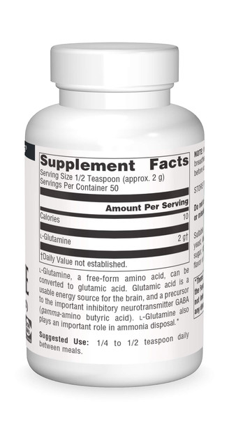 Source s L-Glutamine, Free Form Amino  That Supports Metabolic Energy* - 100 Grams Powder