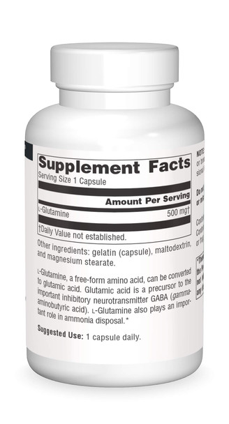 Source s L-Glutamine, Free Form Amino  That Supports Metabolic Energy*, 500mg - 100 Capsules