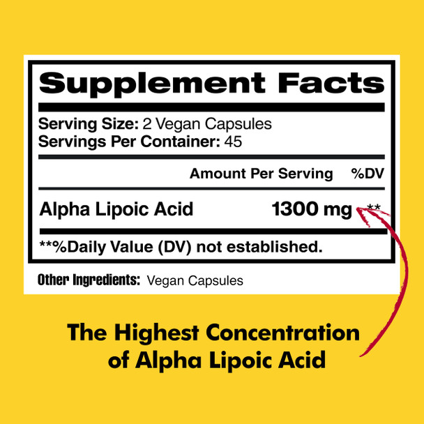 Alpha Lipoic  1300mg , ALA, Supports Glutathione Production, Supports Cardiovascular Health & Liver Health, Supports Overall Health, Powerful Antioxidants, 90 Vegan Capsules