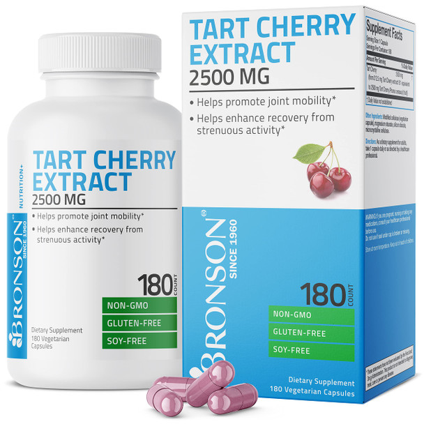 Bronson Tart Cherry Extract 2500 Mg Vegetarian Capsules With Antioxidants And Flavonoids Non-Gmo, 180 Count